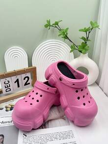 Solid Color Warm House Slippers, Fluffy Warm Lining Thick Non-Slip Sole, Cozy Furry Shoes For Winter, High Heel Sandals - Hot Pink - View 6