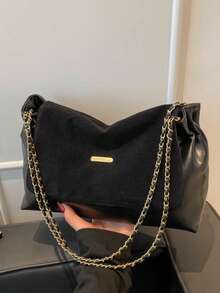 复古大容量链条单肩包，女士翻盖斜挎包，美观的腋下包，适合工作、通勤和约会，非常适合少女和女士 - 黑色 - 查看 1