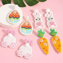 Pendientes hechos a mano con cuentas de estilo bohemio, lindos pendientes de conejo, zanahoria y huevo para Pascua y vacaciones de primavera - Multicolor - Ver 6