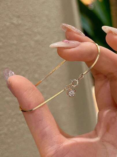 1pc 18K Gold Plated Stainless Steel Bubble Snake Bone Round Diamond Bracelet, Delicate Luxury Niche Design, Suitable For Daily Wear, 2026 New Arrival