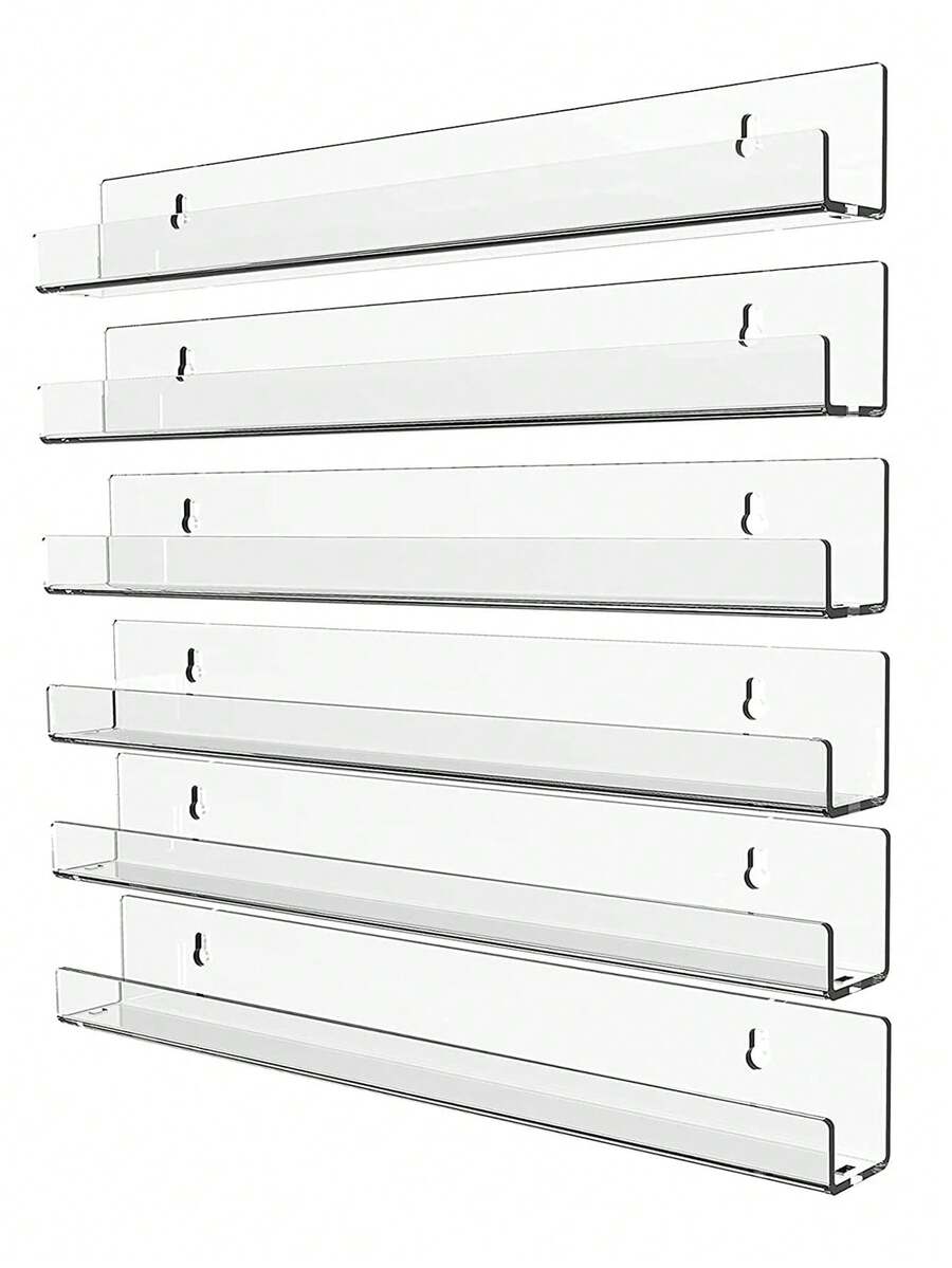 2/4pcs Acrylic Invisible Floating Bookshelf, Wall-Mounted Display Rack For Room, Modern U-Shaped Wall Shelf For Books, Photos, Vinyl Records - Clear - View 1