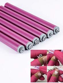 4/6/10pcs Graffiti Draw Nail Art Stamping Pen Set, DIY Flower Nail Design Stamp Tools With Rose & Leaf Patterns, Easy Nail Printing Kit For Home Manicure Beginners - Multicolor - View 3