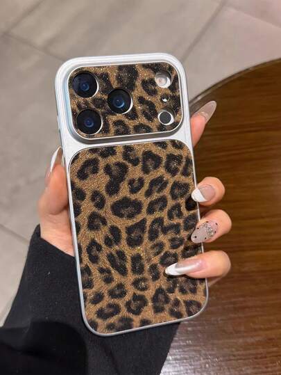 Étui de téléphone fenêtre surdimensionné imprimé léopard pailleté, convient pour iPhone 17 Pro Max, 17 Pro, 17 Air, 16, 15, 14, 13, 12 Pro Max, 16 Plus, 11, étui doux antichoc mignon, cadeau d'anniversaire