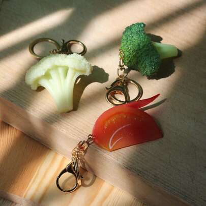 PVC Realistic Food Themed Bag Charms And Keychains, Including Corn, Broccoli And Cauliflower Designs. These Women's Keychains Come With Keyring And Lobster Clasp, Suitable For Handbags, Wallets And Backpacks.
