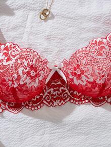 Women's Red Lace Trim Lingerie Set For Valentine's Day - Red - View 4