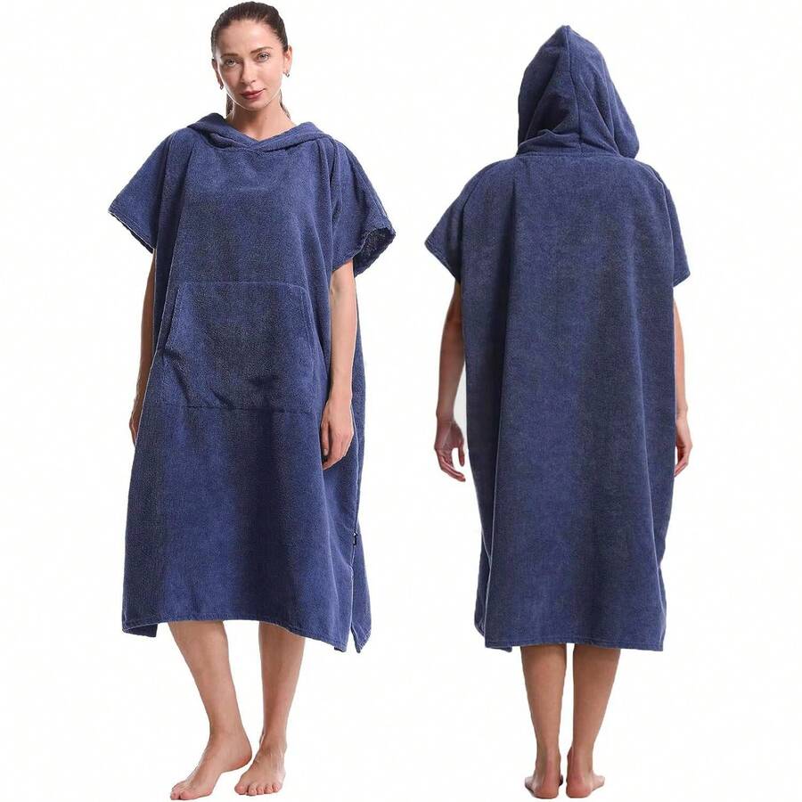 1 roupão azul marinho com capuz, roupa de mergulho absorvente de secagem rápida em microfibra, ideal para surfistas homens e mulheres. - azul-marinho - Ver 1