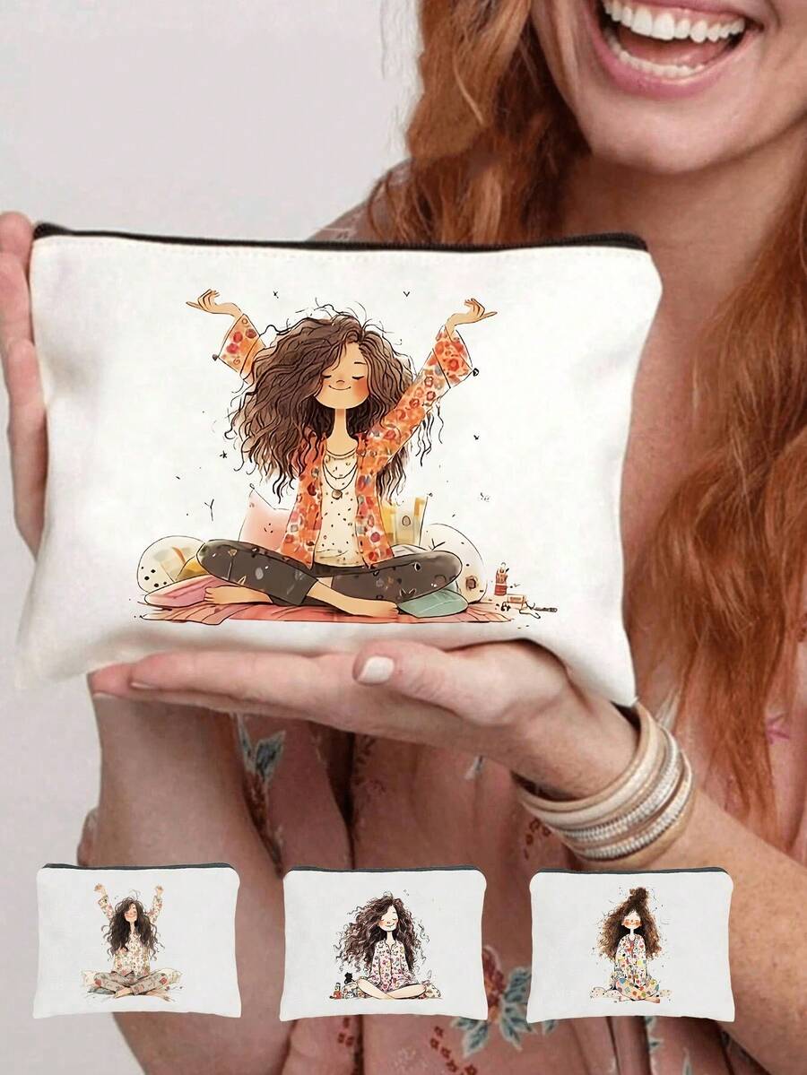 1个可爱女孩图案化妆包，大容量旅行洗漱包 - 母亲节礼物，独特收纳袋，化妆包，节日礼品袋 - 彩色 - 查看 1