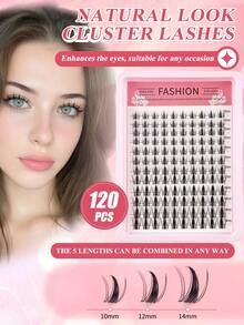 120pcs Cluster Lashes Kit, Manga Cluster Eyelashes Kit, Natural Lash Clusters Kit, Wispy Individual Eyelashes, Spiky Fairy Eyelash Clusters With Spikes, Invisible Clear Band, DIY At Home, 10-14MM - Multicolor - View 3