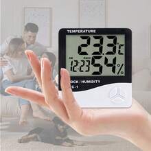 Termómetro higrómetro digital LCD, monitor de temperatura y humedad interior/exterior con reloj, adecuado para el hogar, dormitorio, mascotas, reptiles, plantas, invernadero, sótano (HTC-1) - Termómetro e higrómetro - Ver 3