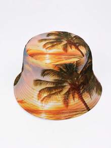 1pc Tropical Palm Leaf Print Reversible Bucket Hat, Casual Party Cute Design, UV Protection, Suitable For Beach, Travel And Casual Street Wear, Spring/Summer - Reversible Fisherman's Hat - View 5