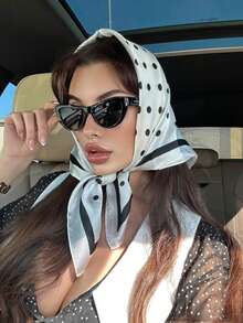 1pc Women's Luxury Elegant Fashion Polka Dot Print 27.6"X27.6" 100% Silk Scarf, Suitable For Daily Wear And Clothing Gift - Black and White - View 1