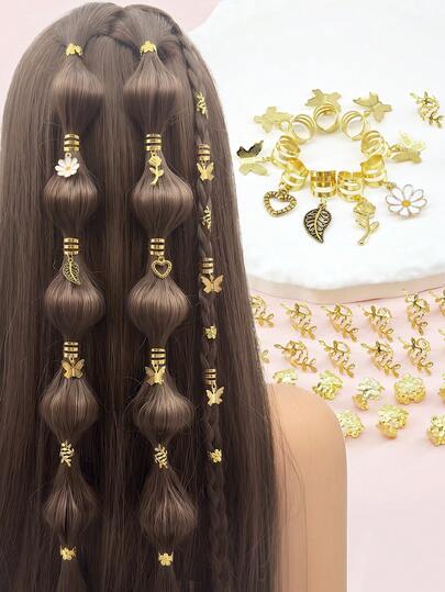 49pcs Butterfly, Daisy, Rose, Heart Shaped Metal Hair Scrunchies - Elegant Floral Bohemian Style Hair Accessories Suitable For Adjustable Braids And Combs