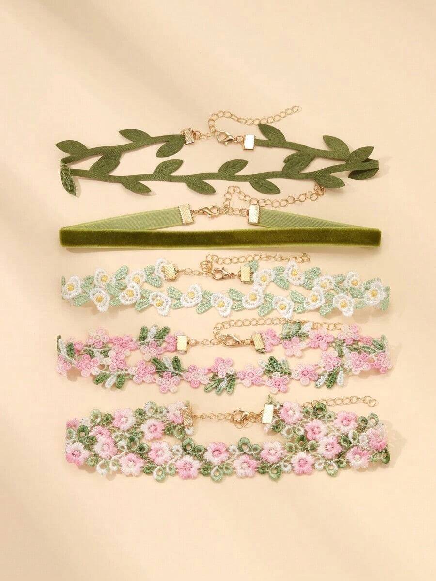5pcs Fashionable Lace Heart-Shaped Decorative Necklace - Nhiều màu 2 - Xem 1