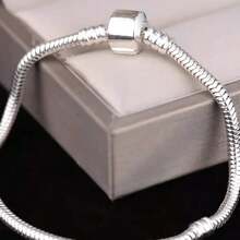 1 Pack Vintage Plated Snake Chain Charm Bracelet For Women - Adjustable Barrel Snap Clasp, Fits European Style Beads, Everyday Jewelry Gift, Versatile Accessory |   Sleek Metallic Finish |   Polished Finish - Silver - 查看 4