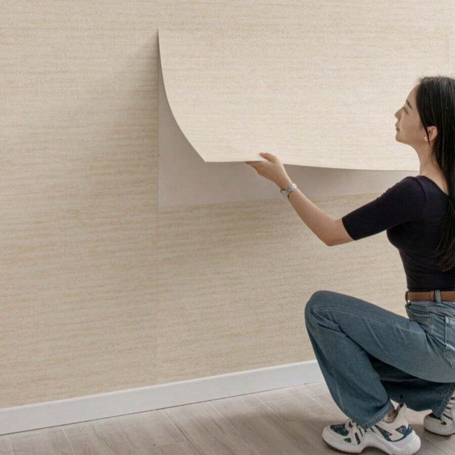 [Giấy dán tường tự dính dùng trong nhà] Giấy dán tường giả đá cẩm thạch chống thấm nước - Dễ dán và dễ gỡ, giấy dán tường tự dính dùng trong nhà - Kích thước 15.75*118.11 inch - màu kem - Xem 1