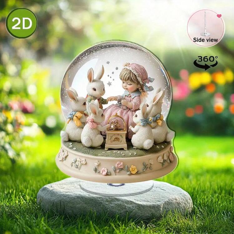1 قطعة ديكور مكتبي دوار مسطح ثنائي الأبعاد، ديكور عيد الفصح مع أرنب باستيلي وصندوق موسيقي - جو منزلي أنيق، رؤية 360 درجة، لاستخدام داخلي/خارجي، قاعدة بيضاء، لا يحتاج إلى طاقة، ديكور منزلي رومانسي - متعدد الألوان - مشاهدة 2