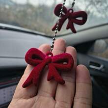 Plush Bow | Christmas Bow Hanging Decor, Cute Car Rearview Mirror Decoration, Holiday Party Home Decor, Tree/Backpack Pendant, Creative Gift, Resin Material - Plush Bow - View 10