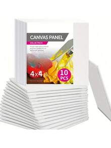 10pcs/Set 3.9x3.9 Inch Small Painting Canvas Panels, Square Blank Flat Canvas Boards, White For Acrylic Painting, Drawing - Multicolor - View 10