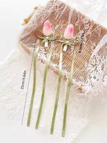 2个装女士粉色可爱郁金香花朵发夹，鸭嘴夹，适合舞蹈、派对、度假和日常使用 - 粉色 - 查看 4