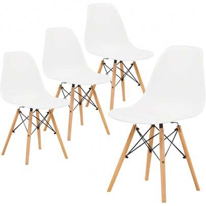 LUMO HOME Set de 4 Sillas Eames para Comedor - Diseño Moderno y Minimalista, Ideal para Ambientes Contemporáneos y Elegantes, Fácil de Combinar con Diversos Estilos de Comedores (Blanco)