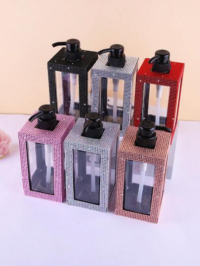 1pc 750ml Rhinestone Decorated Refillable Bottle, Large Capacity For Shower Gel, Shampoo, Hand Wash