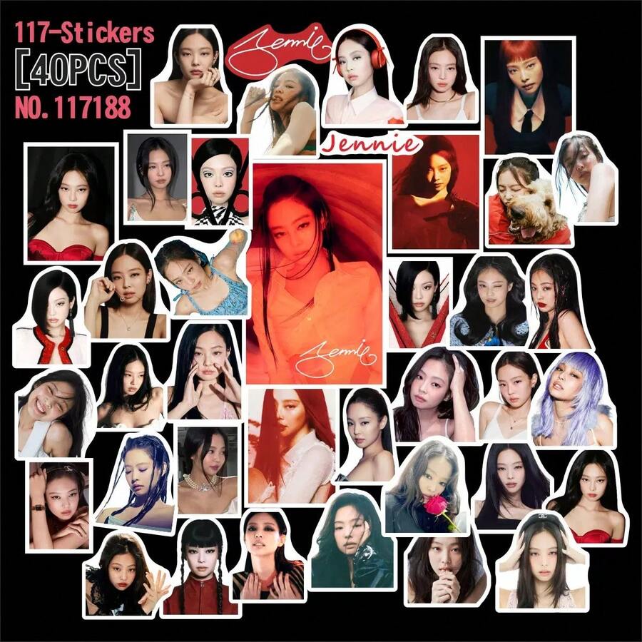 BLACK//PINK 回归专辑贴纸，DEADLINE<GO><Me And My><Champion><Fxxxboy><JUMP> 专辑卡片，JENNIE LISA ROSE JISOO 40张拼贴贴纸，防水贴纸组合，装饰拼贴，明星周边，笔记本贴纸，手机壳支撑材料，人气组合应援贴纸 - 彩色 - 查看 1