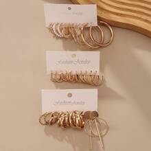 32件套极简几何圆形耳环套装（女士款） - 金色 - 查看 4