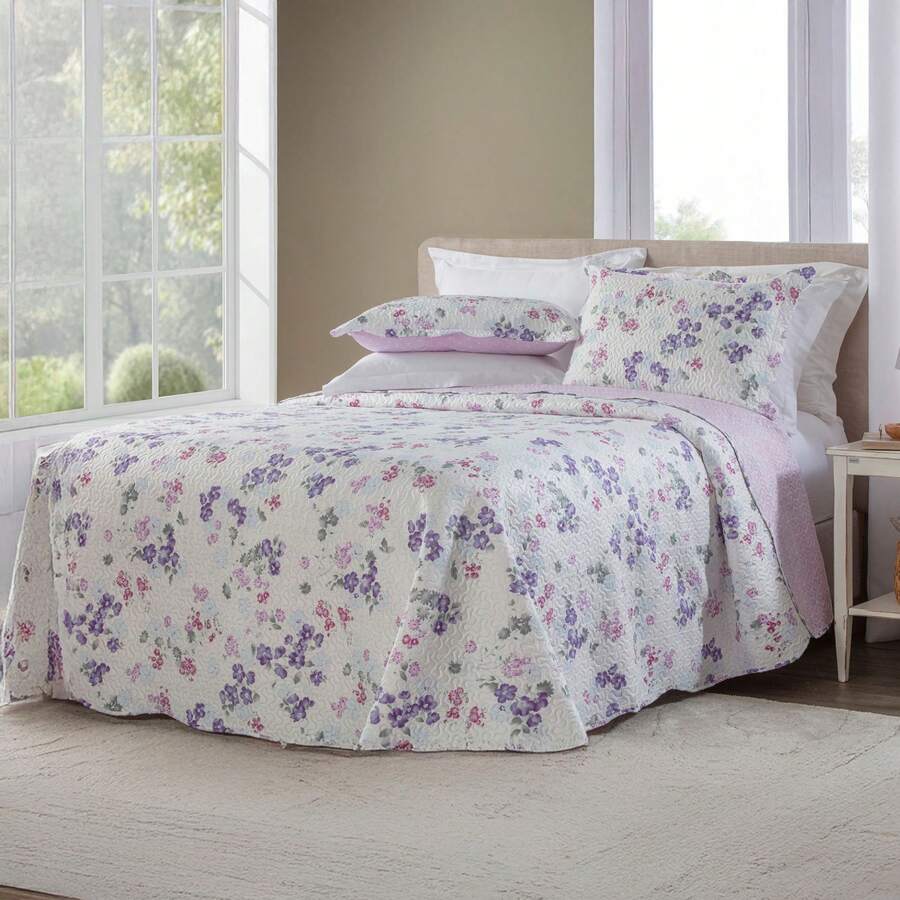 Queen Size Double-Sided Bedspread Set (3 Pieces) 2.40m X 2.60m With Pillowcases Rozac Liz - Liz 3 - View 1