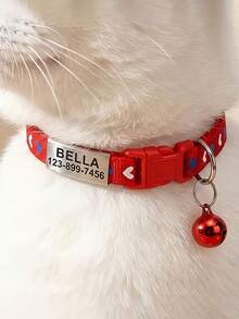 1pc Customized Cat Collar, Cute Pet Cat Collar With Engraved Pet Name Pendant, Perfect Gift For Pets - Multicolor - View 5