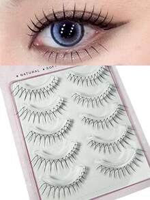 5 Pairs Beginner-Friendly Paris & Korean Style Cute False Eyelashes, New U-Shaped Natural & Delicate Fake Lashes, Suitable For Beginners, Daily Wear, Cosplay, Anime Styles - wispy lashes - View 2