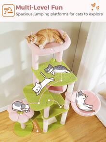 PAWZ Road 59" Cat Tree, Tall Cat Tree For Large Cat, Multi-Level Cat Tower With 3 Removable Pompom Sticks, Cat Tree For Indoor Cats, Cat Condo With Large Hammock, Scratching Post, And 2 Perches, Pink - Hồng - Xem 4