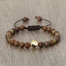 1Pc Of Retro Wooden Bead Bracelet With Yin-Yang Tai Chi Pendant Buddhist Spiritual Energy Prayer Bead Bracelet Couple Matching Bracelet - Brown - View 4