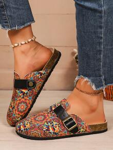 Women's Spring New Round Toe Thick Sole Comfortable Slip-On Casual Fashion Mules - Red - View 2