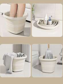2pcs/1pc Folding Bucket, Folding Water Scoop, Portable Plastic Bucket, Does Not Take Up Too Much Space After Folding, Portable Outdoor Car Fishing Bucket, Household Large Capacity Dirty Clothes Basket, Washing Bucket, Foot Soaking Bucket, Multifunctional Folding Bucket, Home Organizing Storage Box - Striped - View 9