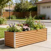 Light Brown Galvanized Steel Raised Garden Bed 195x50x36 Cm, Outdoor Planting Bed - A - Xem 1