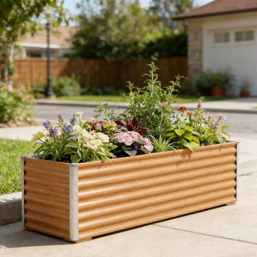 Light Brown Galvanized Steel Raised Garden Bed 195x50x36 Cm, Outdoor Planting Bed - A - Xem 1