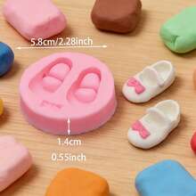 1pc Cartoon Princess Baby Shoe Silicone Mold, Handmade Artwork, Plaster Graffiti, Clay Shoes, Birthday Scene Candle Props, Simple Demolding, Reusable Silicone Mold. - Pink Shoes - View 3