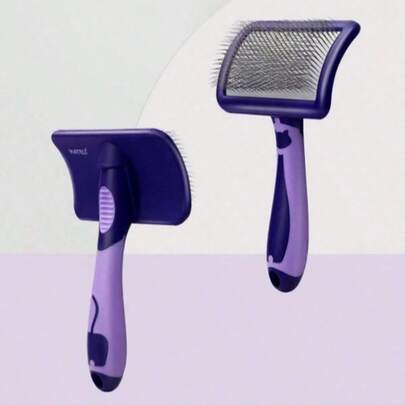 1 chiếc lược chải lông thú cưng chủ đề Giáng sinh 2026, thích hợp cho chó và mèo, lông mềm màu tím, loại bỏ lông rụng, tay cầm chống trượt, dụng cụ tỉa lông cho chó con và mèo con.