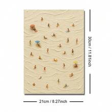 1 pieza Póster de lienzo con vista aérea de gente pequeña en la playa, enmarcado/sin enmarcar, arte de pared de nadadores de verano en la , decoración minimalista de casa de playa para apartamento, sala de estar, dormitorio, decoración moderna del hogar - Póster - Ver 7