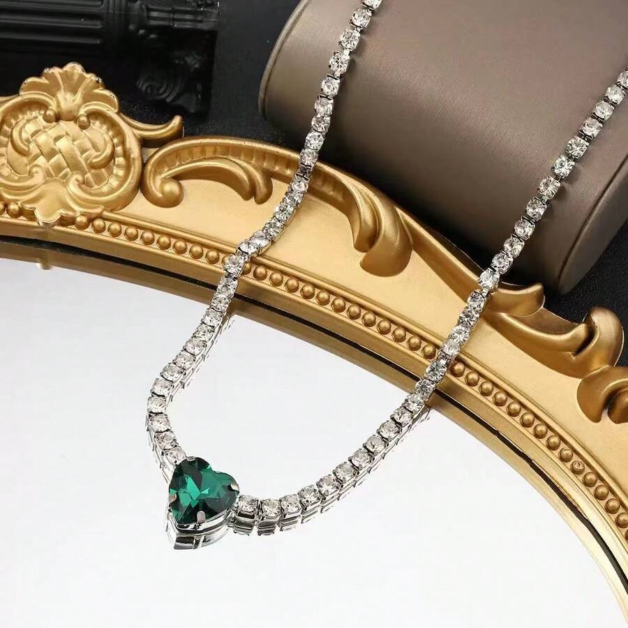 Silver Necklace With Crystal Pendant For Women - Silver - View 1