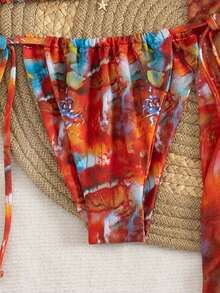 3pcs Women's Sexy Floral Print Bikini Set With Tie-Up Back And Mesh Skirt, Summer - Nhiều màu - Xem 7