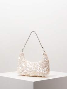 Bolso de hombro con lentejuelas, elegante bolso de mano para dama, adecuado para eventos, fiestas, bailes de graduación, bodas, regalo para mujer (patrón aleatorio) - Beis - Ver 2