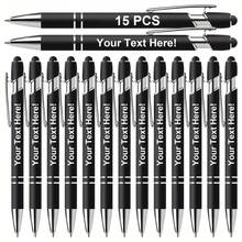 15pcs Customizable Ball Point Pens, Customized Touch Pens, Metal Printed Black Ink Pens, Lightweight & Retractable - Excellent Customized Gift Choice - Sets - View 1