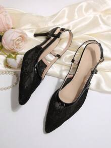 2026新款蕾丝网面闭趾高跟凉鞋，适合搭配连衣裙，夏季女鞋 - 黑色 - 查看 7