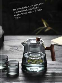 1 Set Wooden Handle Glass Teapot, Teacup And Tea Set, Heat-Resistant Glass Teapot, Elegant Glass Lining Cup, Suitable Slouchy Tea Strainer, Outdoor Luxury High-End Tea Set - Multicolor - View 4