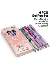 6pcs Set Soft Orange Knot Series Stationery Pens For Girls, Including 1 Retractable Pen, 1 Fresh Gentle Ballpoint Pen, 1 Minimalist Girly Retractable Pen, 1 Black Exam Pen, 1 Fountain Pen - Heart-shaped Ballpoint Pen - View 5