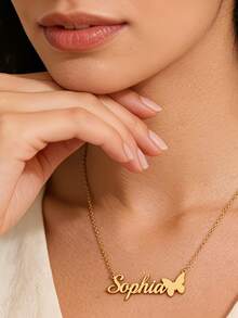 [Customization] Personalized Name Butterfly Necklace, Exquisite, Simple, And High-End Name Necklace, A Perfect Birthday Gift, Mother's Day Gift, Or A Present For Mom. - Multicolor - View 4