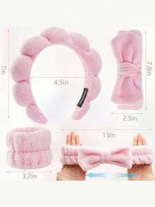 6pcs Luxury Super Soft Fiber SPA Headband And Wristband Set, Facial Wash Headband, Makeup Headband, Skincare Headband, Velvet Fluffy Sponge Headband, Soft Absorbent Towel Cloth Scrunchie, Suitable For Skincare, Makeup Removal, Bathing, For Women - 彩色 - 查看 4