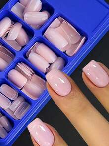 120Pcs Light Pink Press On Nails Short Medium Square Wearable Fake Nails Tips Full Cover False Nails Finger Decoration Office Daily Wear False Nails. Nail Supplies Nails - 淺粉色 - 查看 4