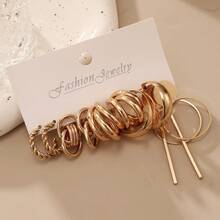 11 Pairs Metal Geometric Earrings Set For Women - Gold - View 6